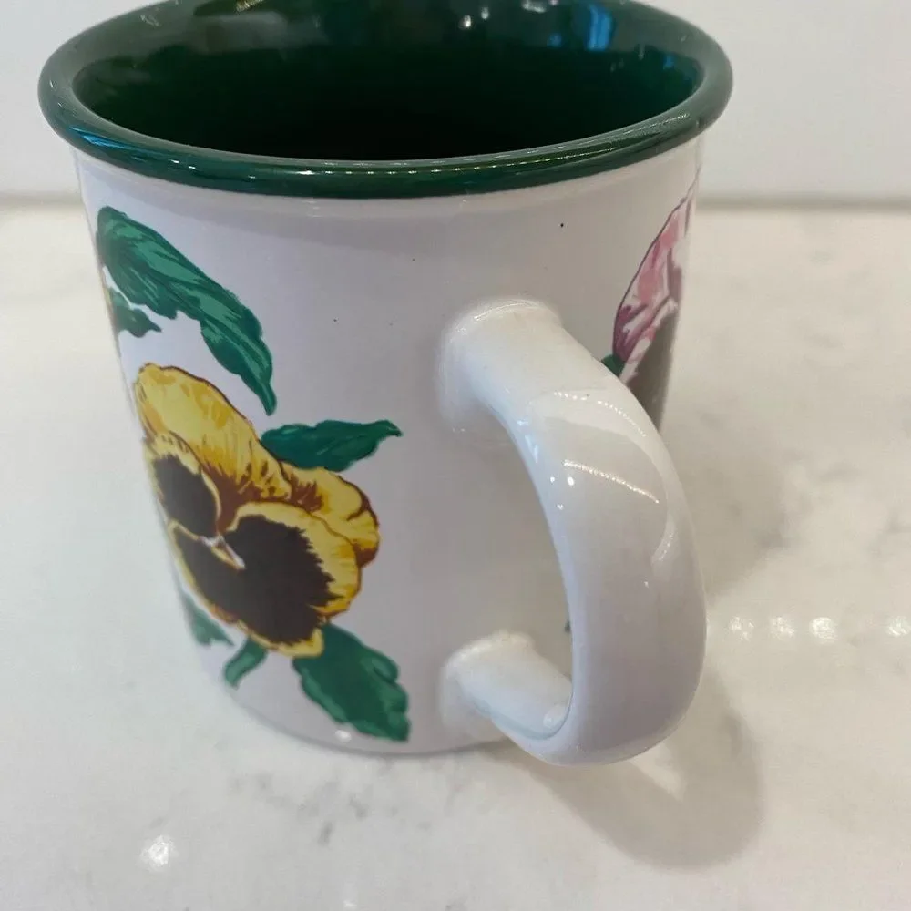 Vintage Rare Potpourri Designs Floral Pansies Coffee Mug 1991, 3.5